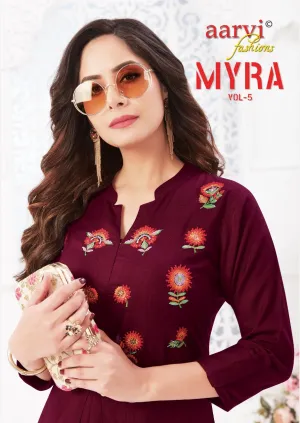 Aarvi Fashion Myra Vol 5 Designer Casual Wear Kurties Collection