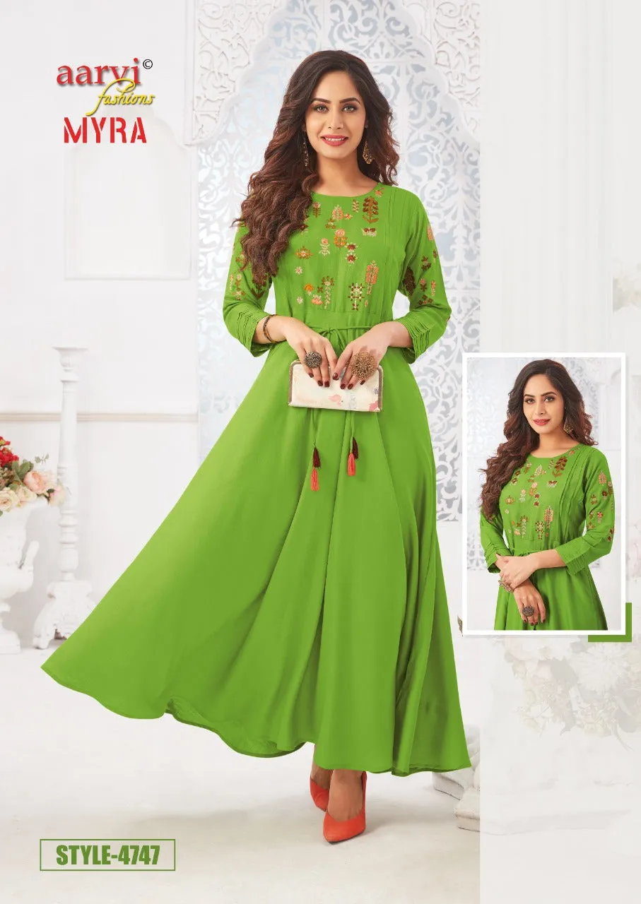 Aarvi Fashion Myra Vol 5 Designer Casual Wear Kurties Collection