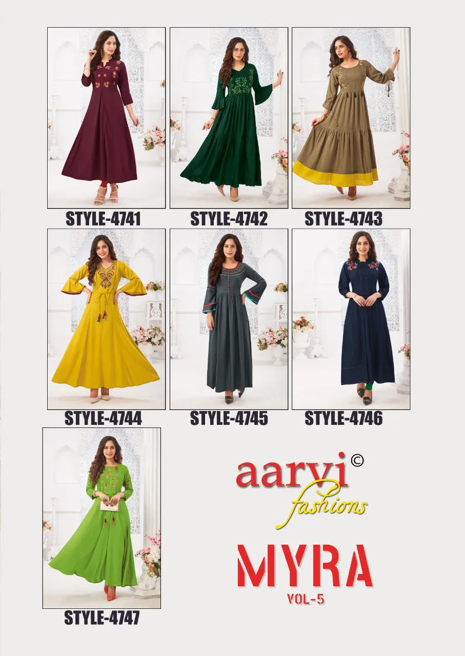 Aarvi Fashion Myra Vol 5 Designer Casual Wear Kurties Collection