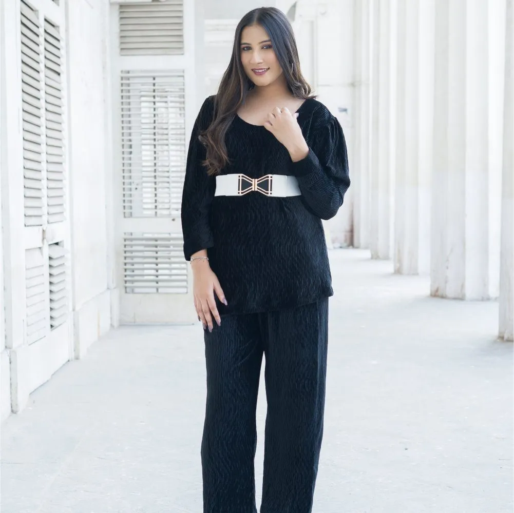 Black Velvet Coord Set with Belt