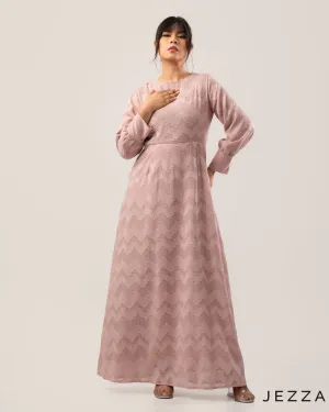 Brocade Long Sleeve Round Neck Dress 62221