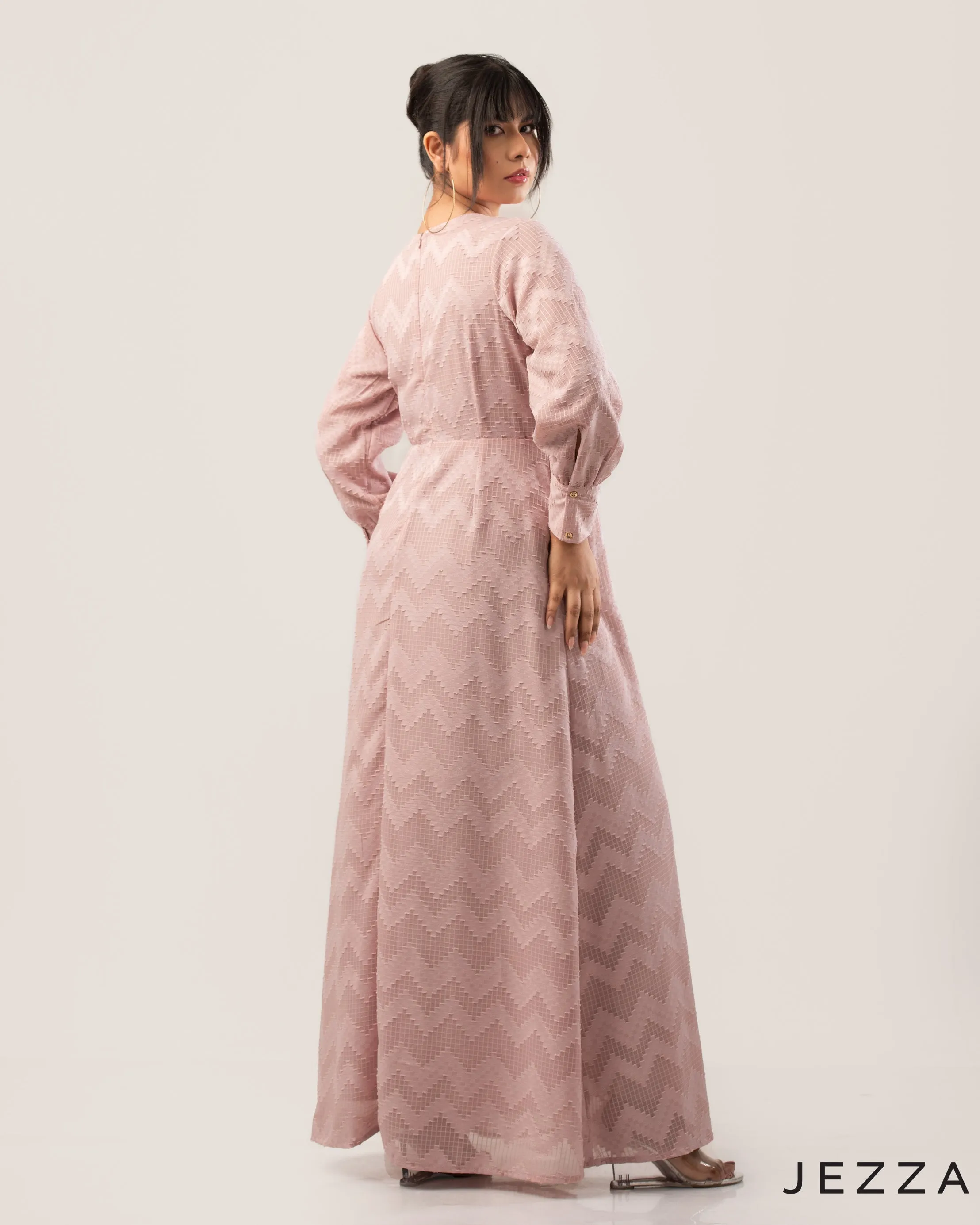 Brocade Long Sleeve Round Neck Dress 62221