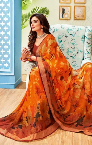 Designer Orange Georgette Printed Saree for Casual Wear (D496)