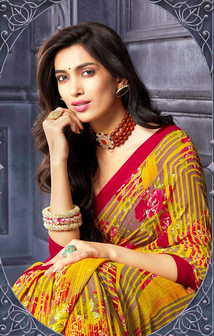 Designer Yellow Georgette Printed Saree for Casual Wear (D420)