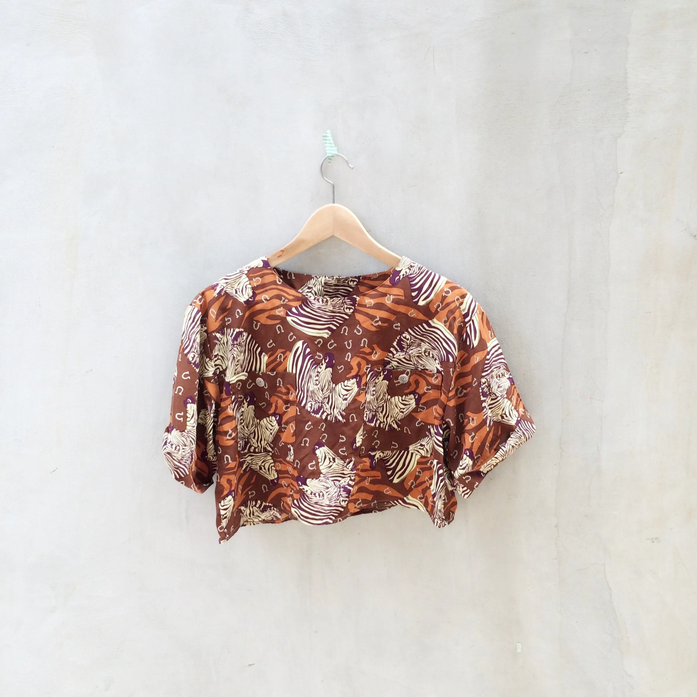 Fierce Zebra | Vintage 1980s Zebra striped print Crop Top with Button up back