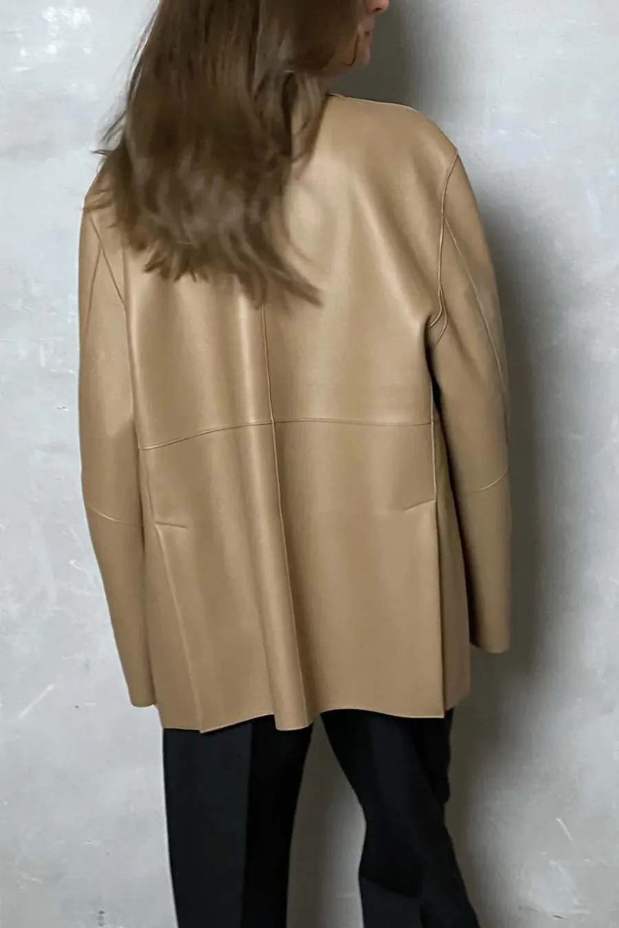Lily Leather Blazer Beige