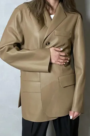 Lily Leather Blazer Beige
