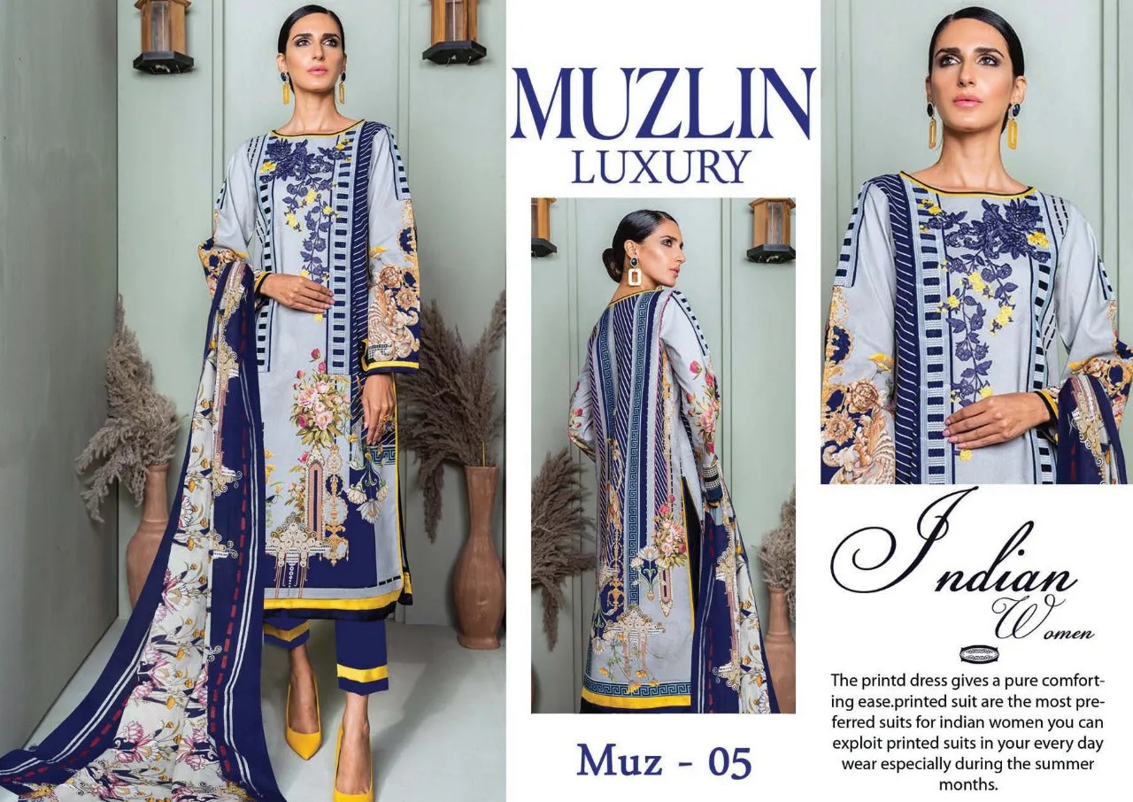 Muzlin Luxury Pure Cotton Printed Casual Wear Salwar Suits