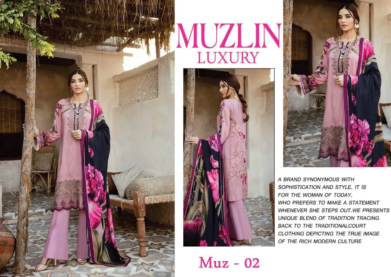 Muzlin Luxury Pure Cotton Printed Casual Wear Salwar Suits