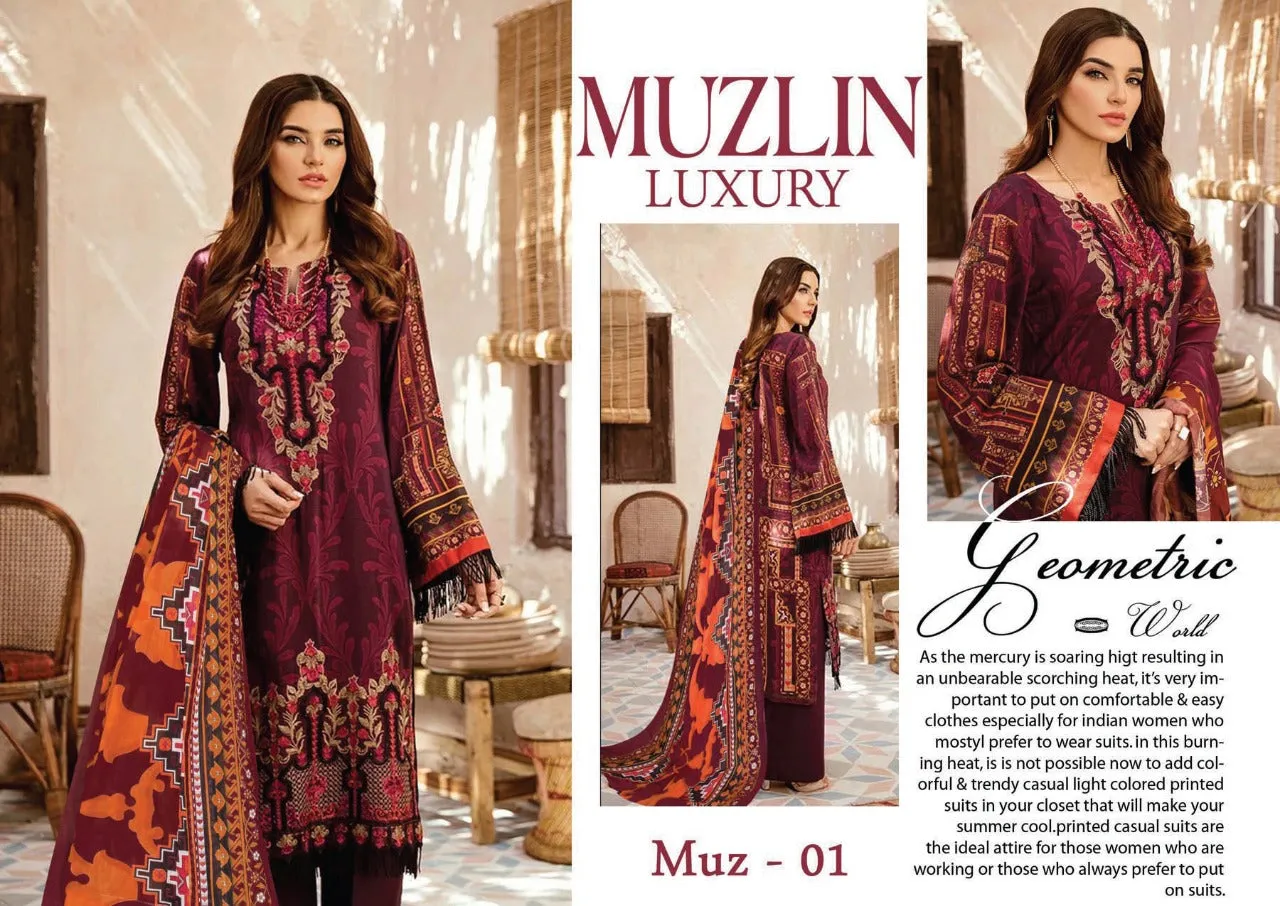 Muzlin Luxury Pure Cotton Printed Casual Wear Salwar Suits