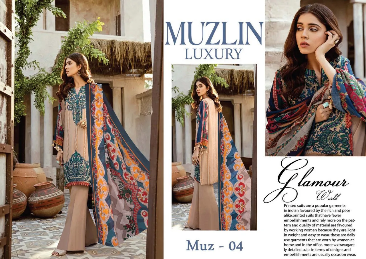 Muzlin Luxury Pure Cotton Printed Casual Wear Salwar Suits