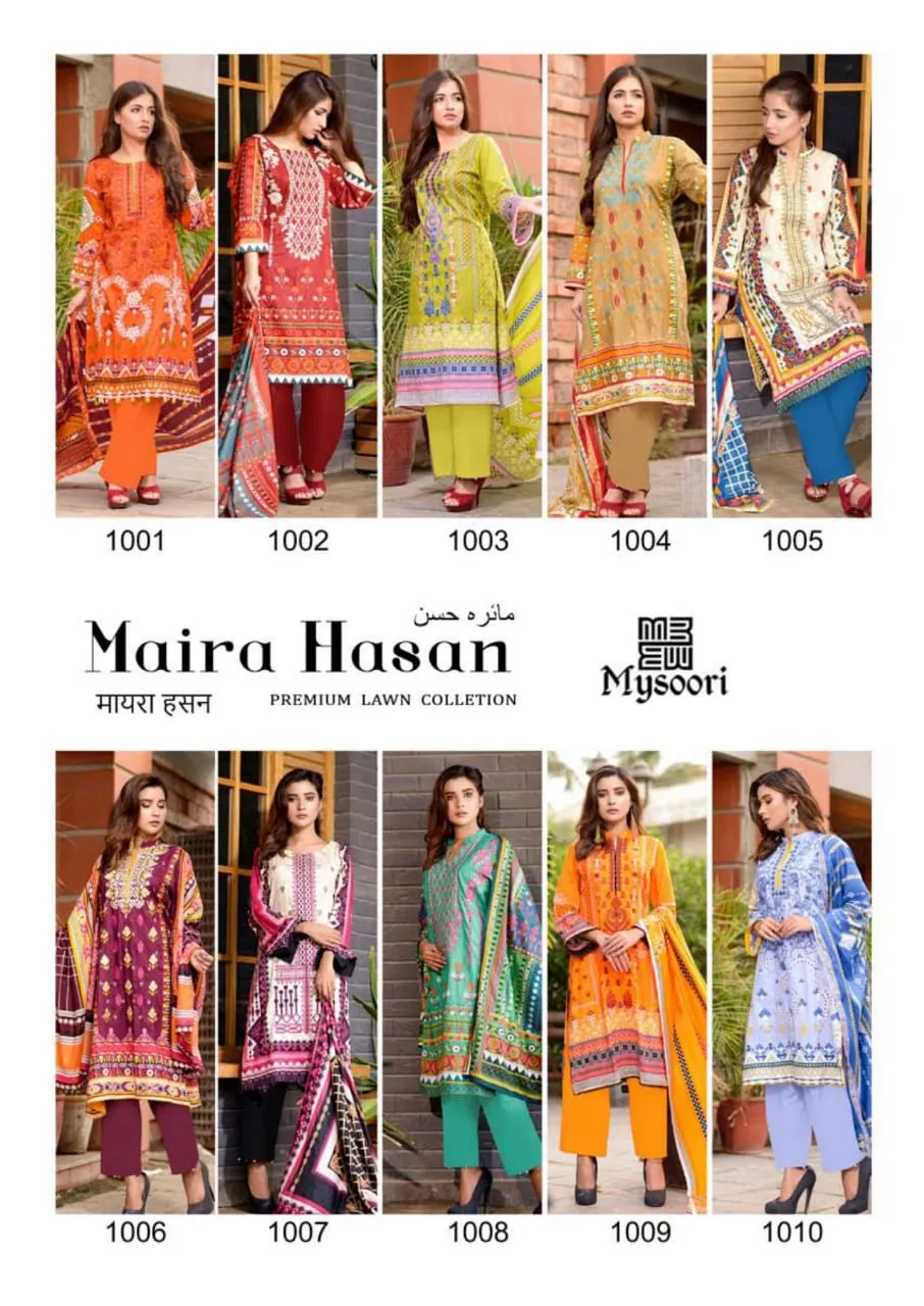 Mysoori Presents Maira Hasan Lawn Cotton Casual Wear Salwar Suits