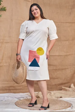 Off-white casual dress with patchwork