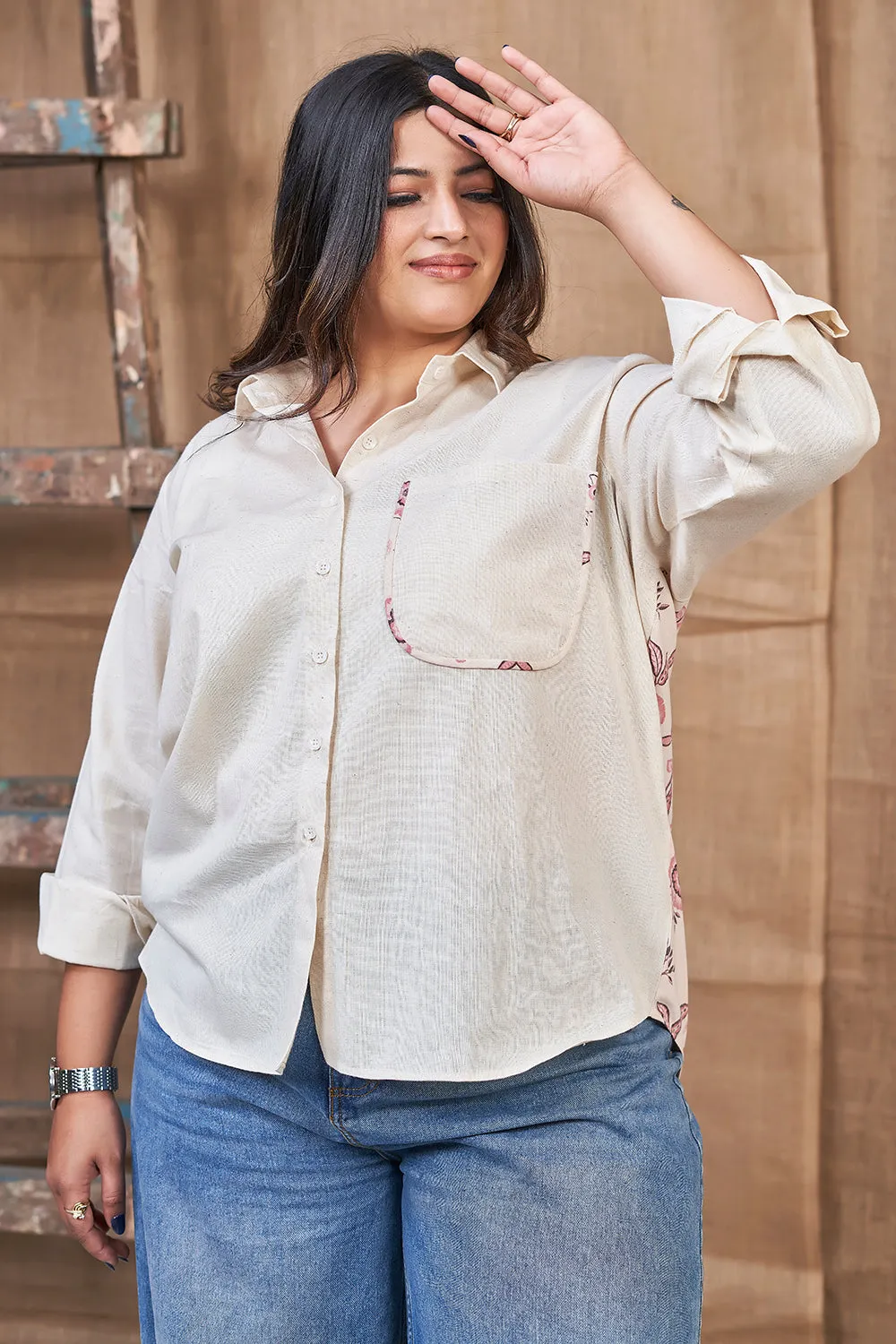 Off-white pure cotton shirt for women