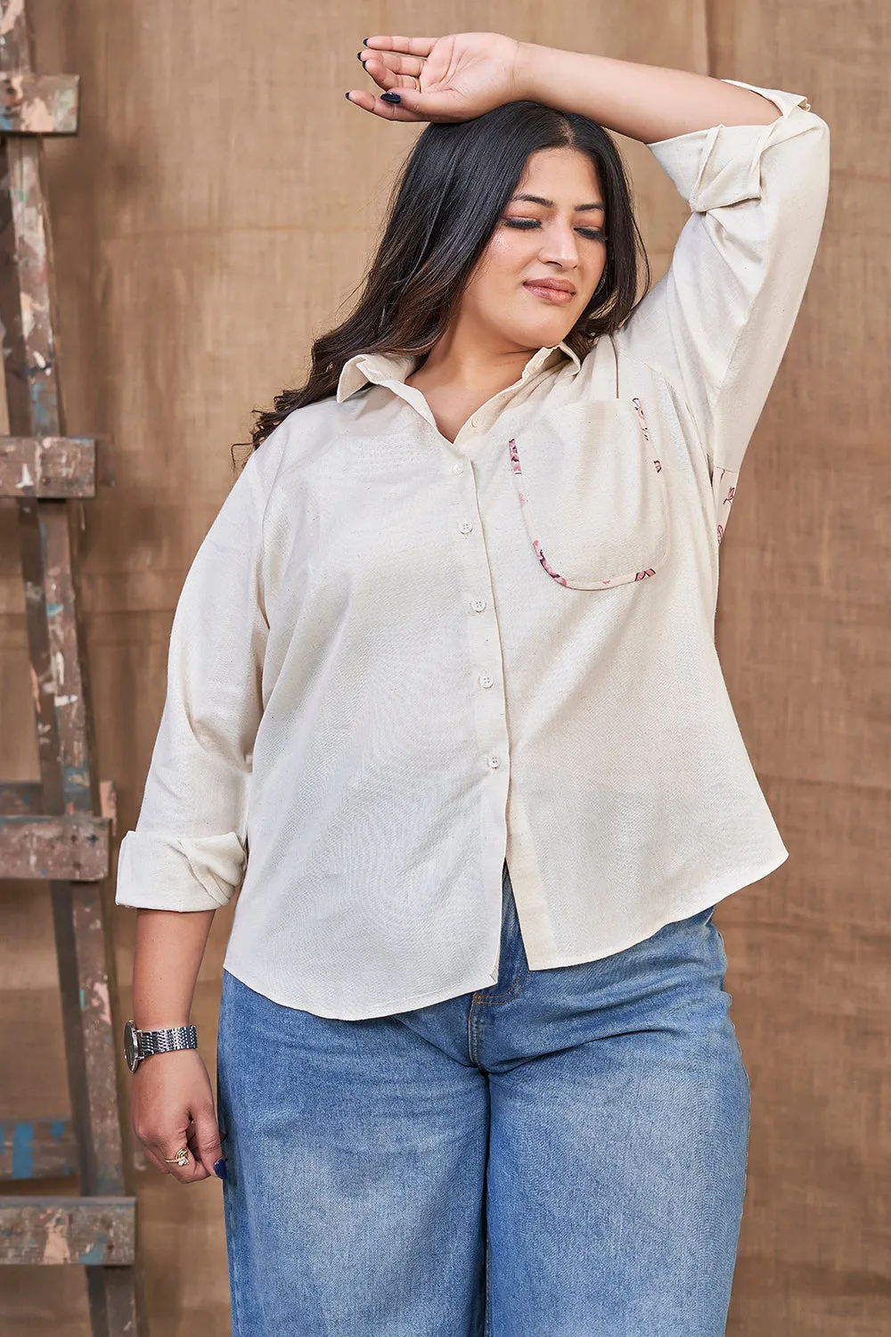 Off-white pure cotton shirt for women