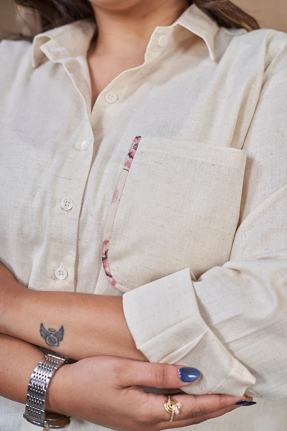 Off-white pure cotton shirt for women