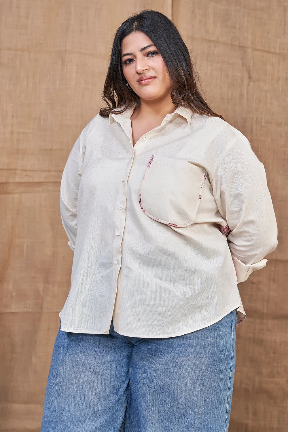 Off-white pure cotton shirt for women