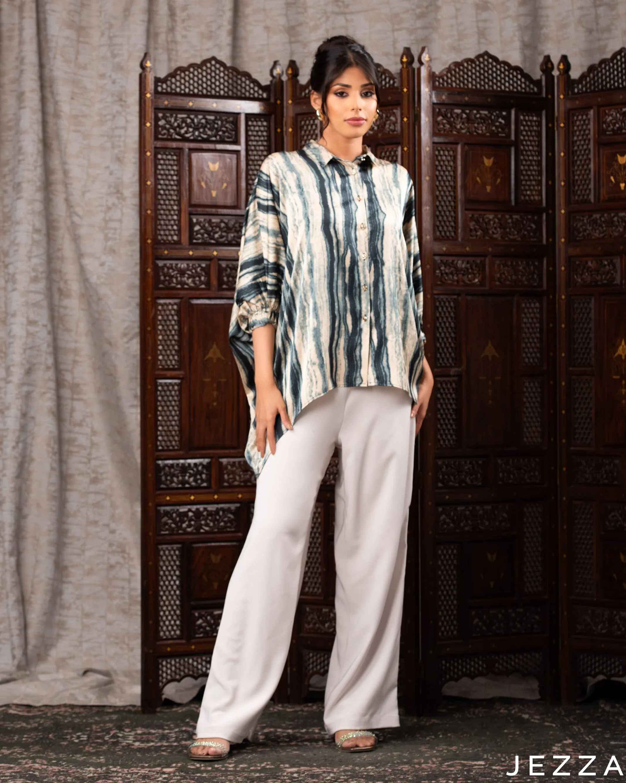 Print Satin Kaftan Top 61922