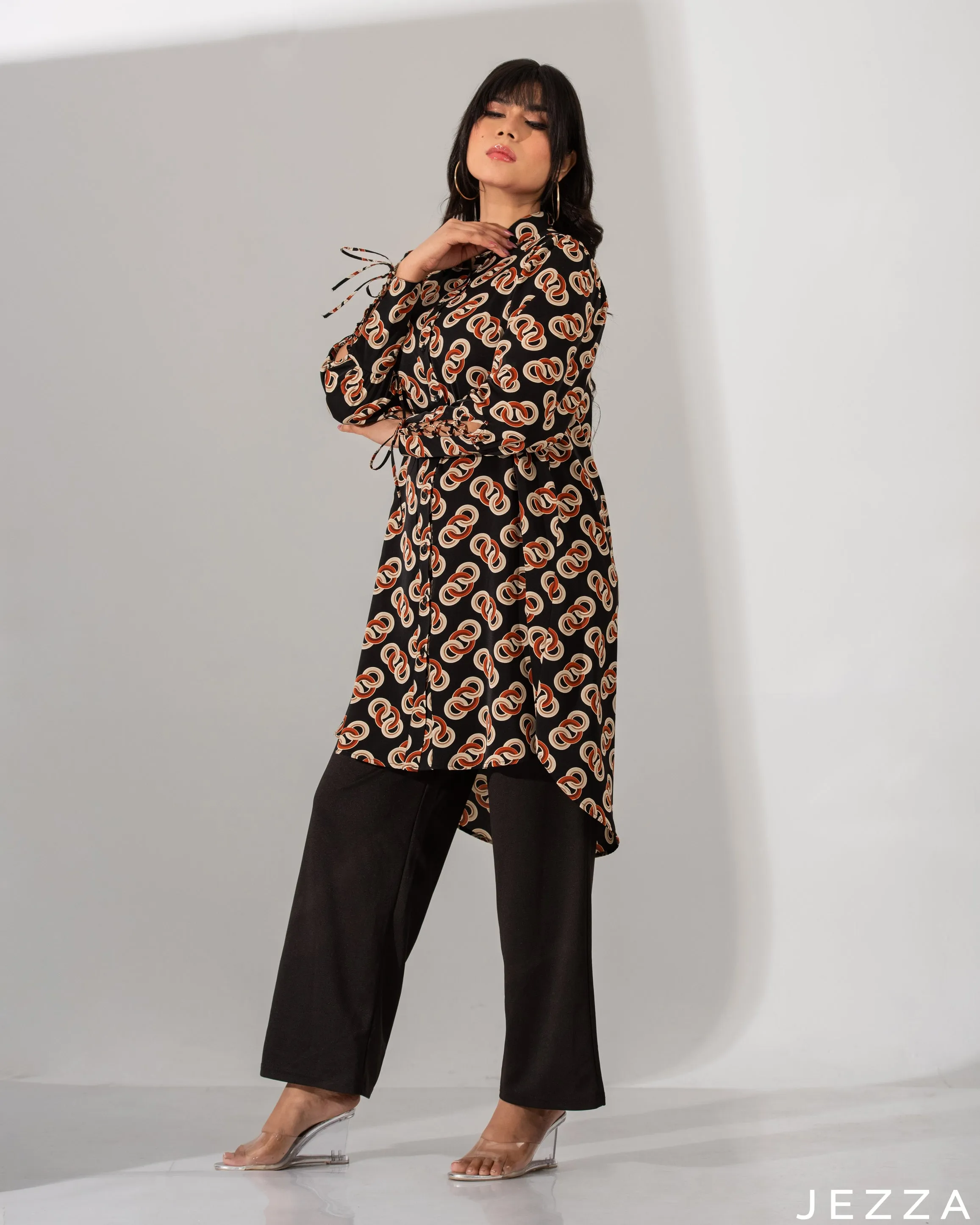 Printed Polyester Top With Decorative Sleeve 61231