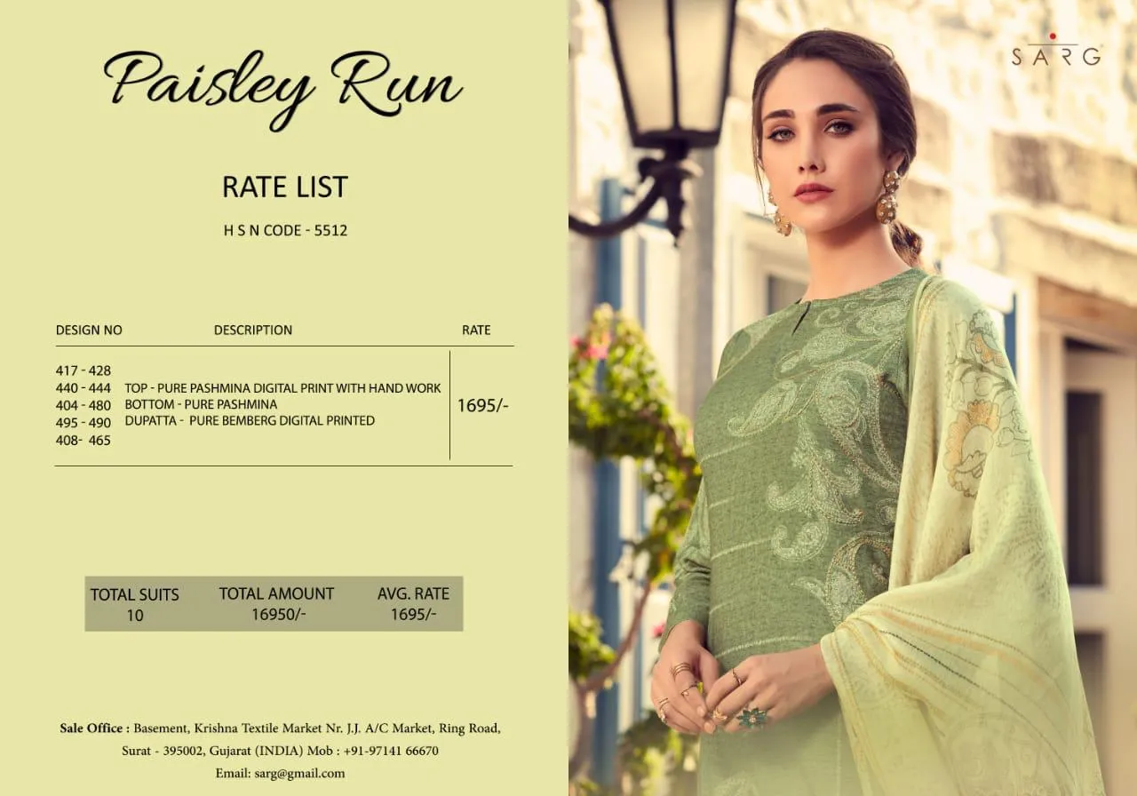 Sahiba Sarg Paisley Run Pure Pashmina Casual Wear Salwar Suits