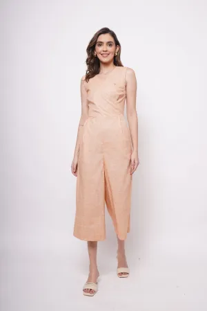 Sleeveless Orange Linen Overlap Jumpsuit