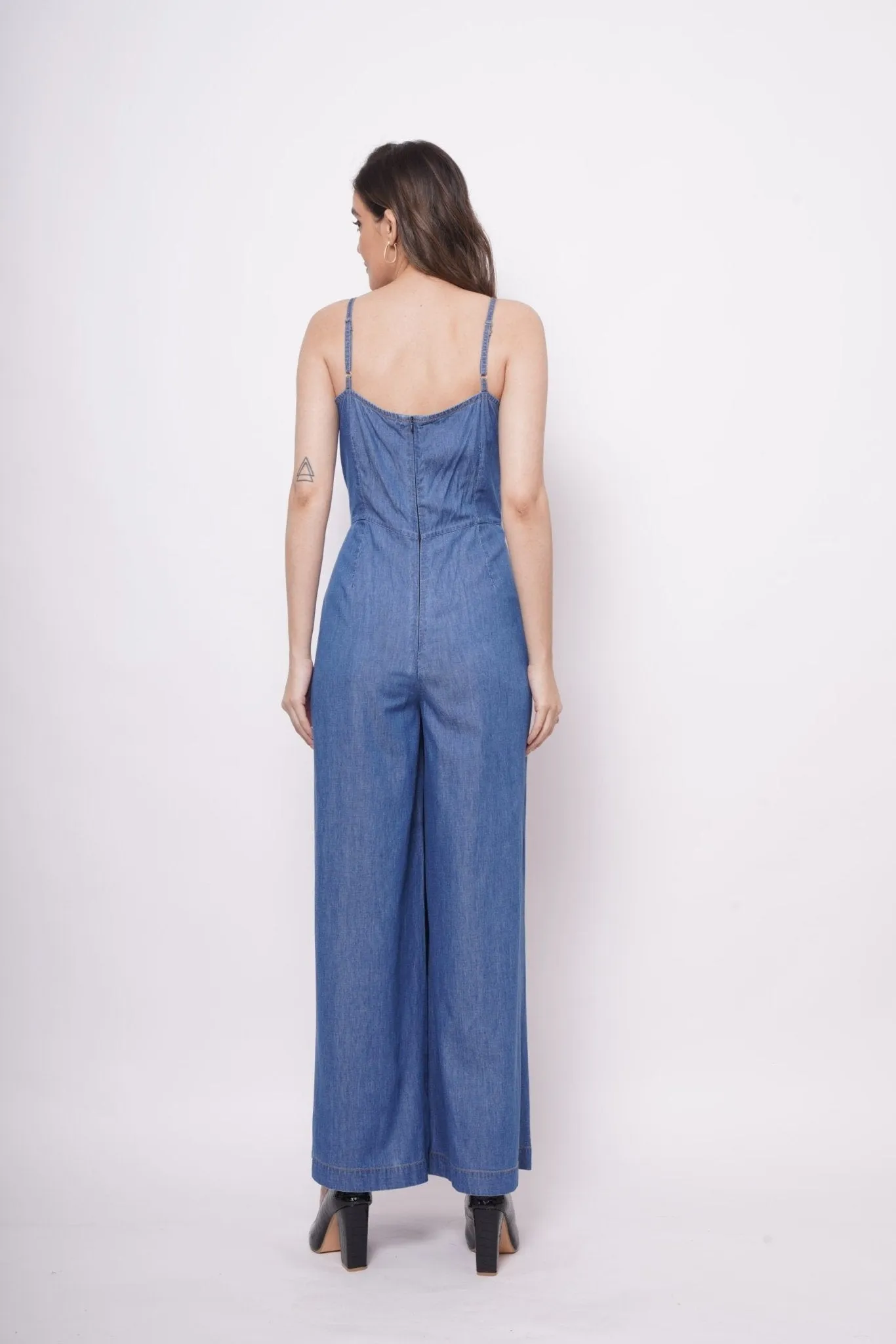 Sleeveless Strappy Denim Jumpsuit