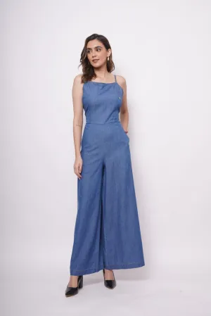 Sleeveless Strappy Denim Jumpsuit