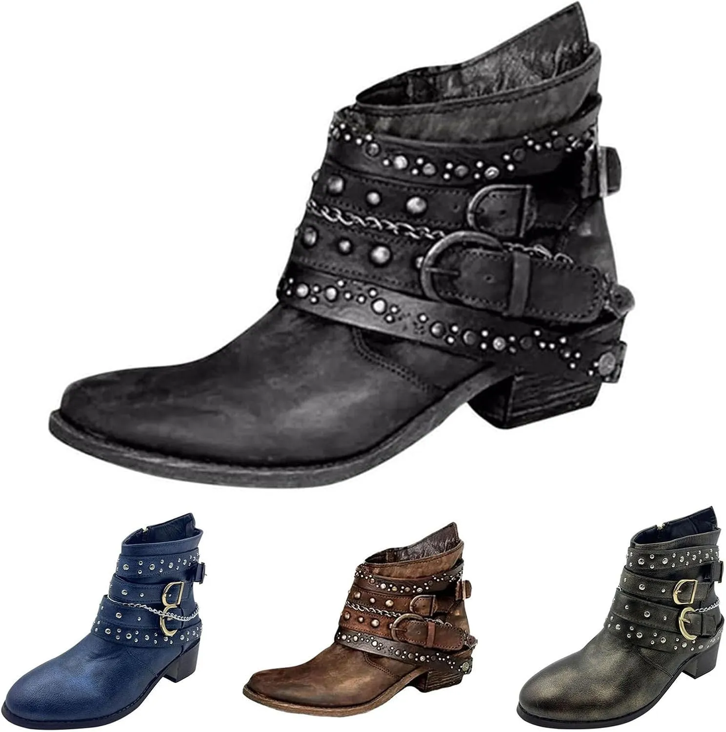 Winter Boots for Women Ankle Black Suede Booties Ladies Hiking Boots Ankle Bootie for Women with Heel Keep Warm Flat Bottom Chunky Low Heel Classic Pointed Toe